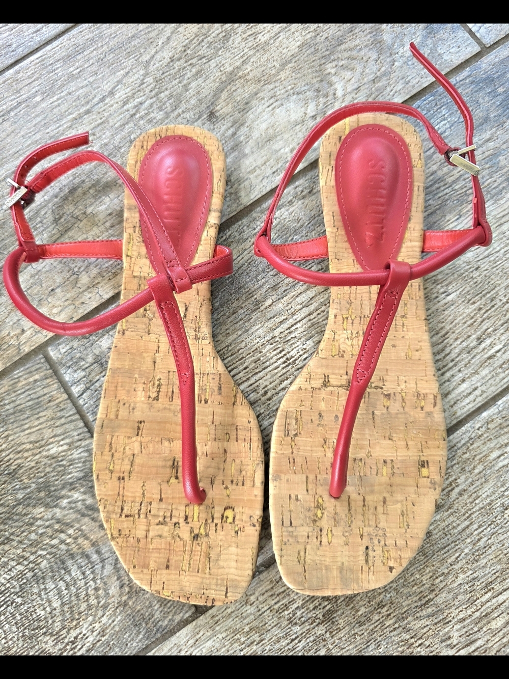 Schultz Elsha Red Cork T-Strap Thong Women's Sandals Sz 6.5